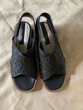 Franco Sarto Black Woven Slingback Sandals with Brown Heel Size 8.5